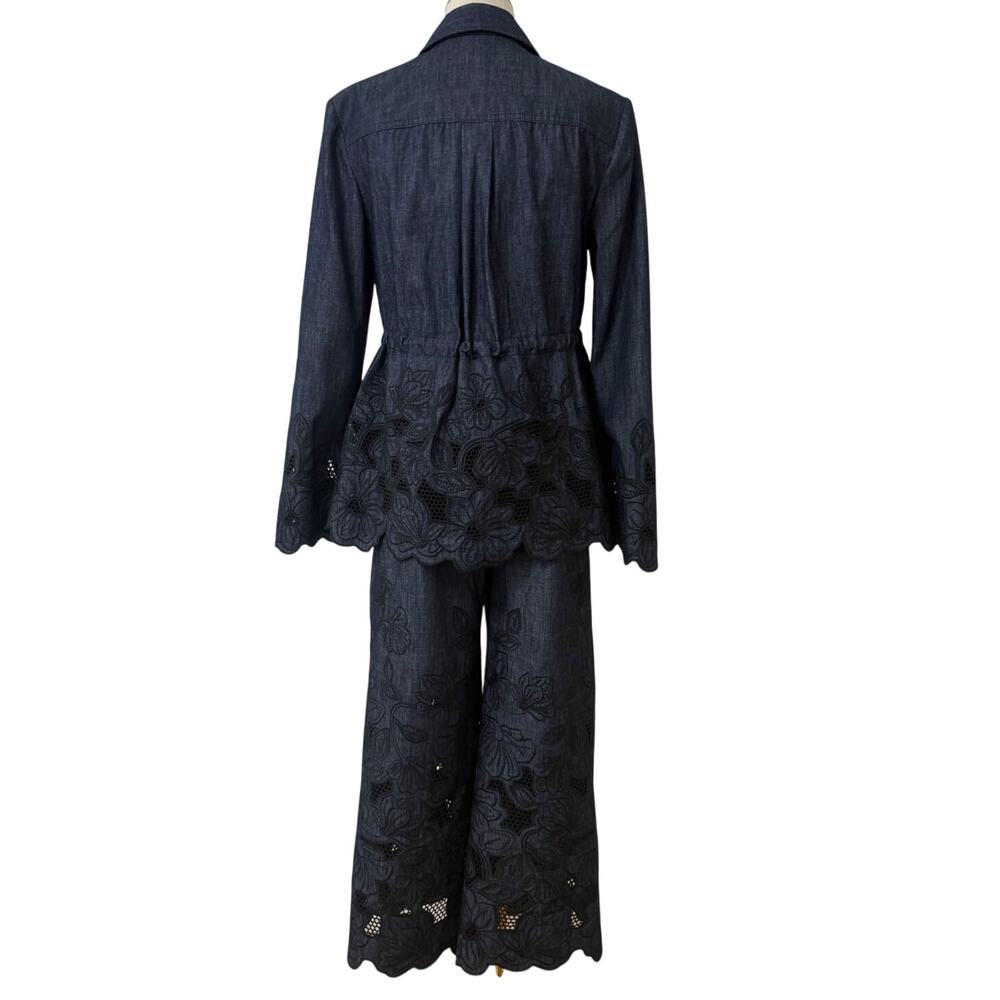 Veronica Beard Kiki Eyelet Jacket Navy Chambray Cinched Field Jacket - Picture 9 of 12
